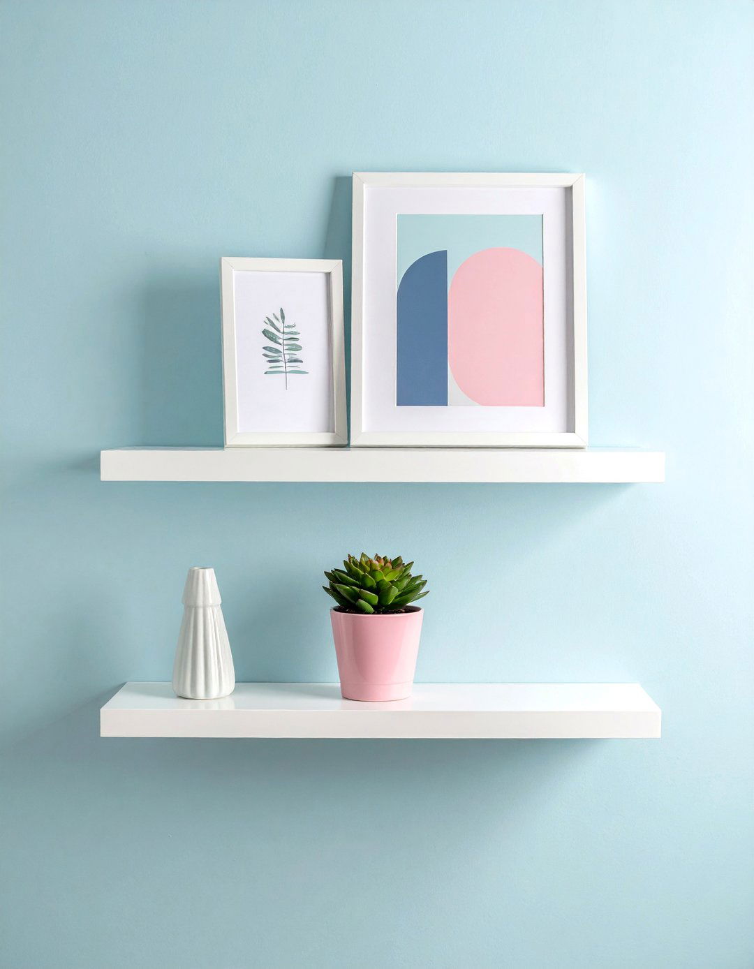Floating Shelves with Curated Decor - 25 Danish Pastel Room Ideas for a Soft, Minimalist Aesthetic