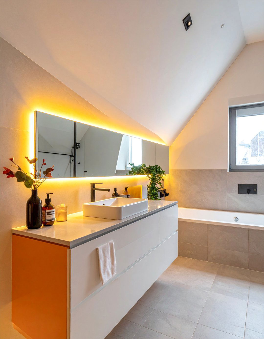 Floating Vanity Maximization - 15 Creative Sloped Ceiling Attic Bathroom Ideas