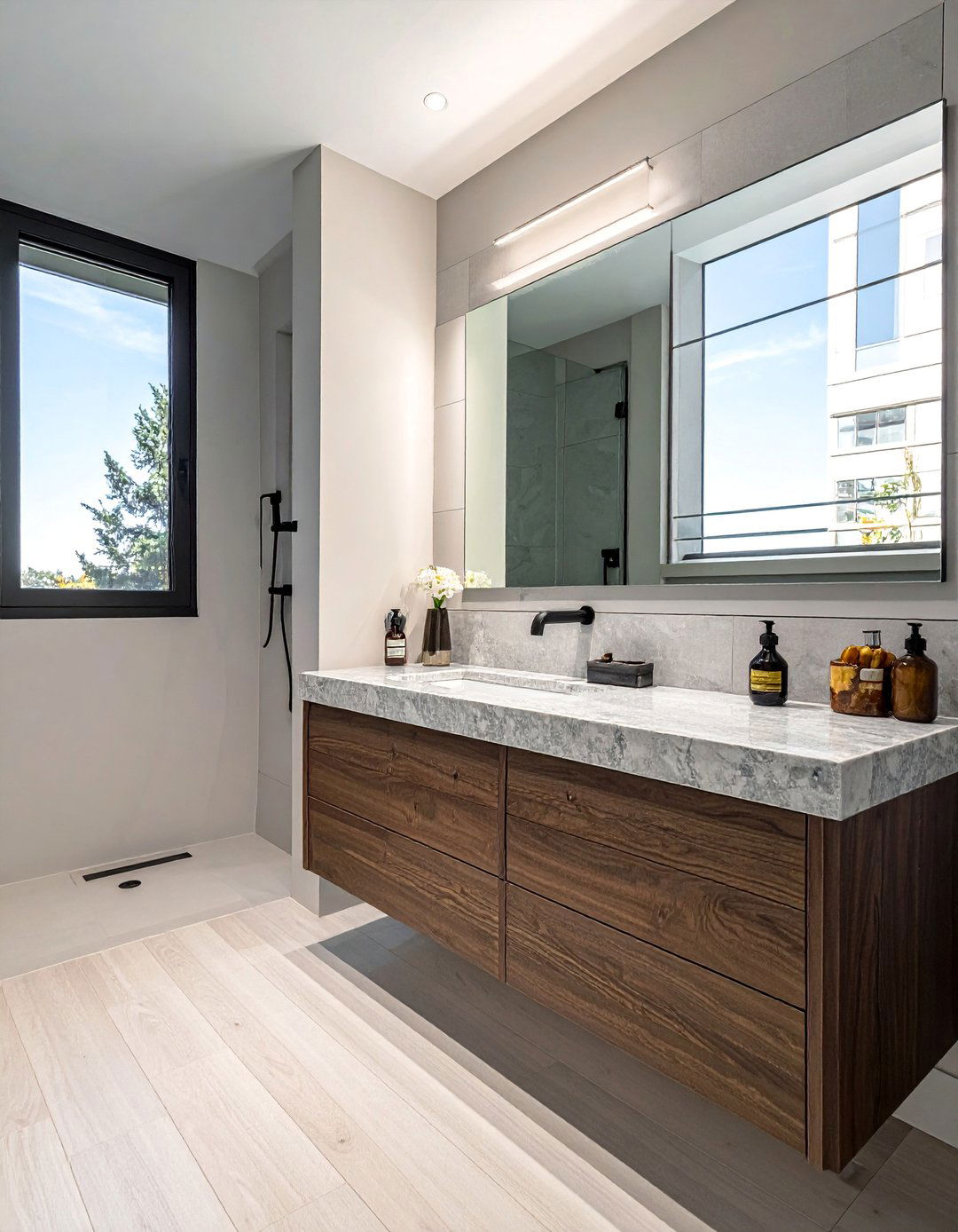 Floating Vanity Quartz Combinations - 20 Bathroom Countertop Ideas for a Functional and Stylish Space