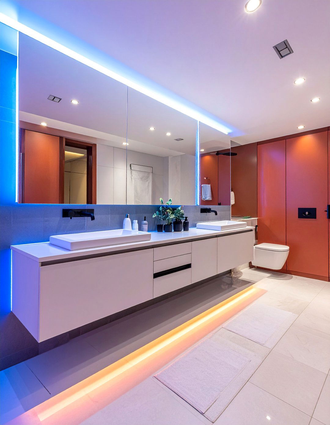 Floating Vanity with Smart Technology Integration - 15 His and Her Bathroom Ideas for a Shared Space