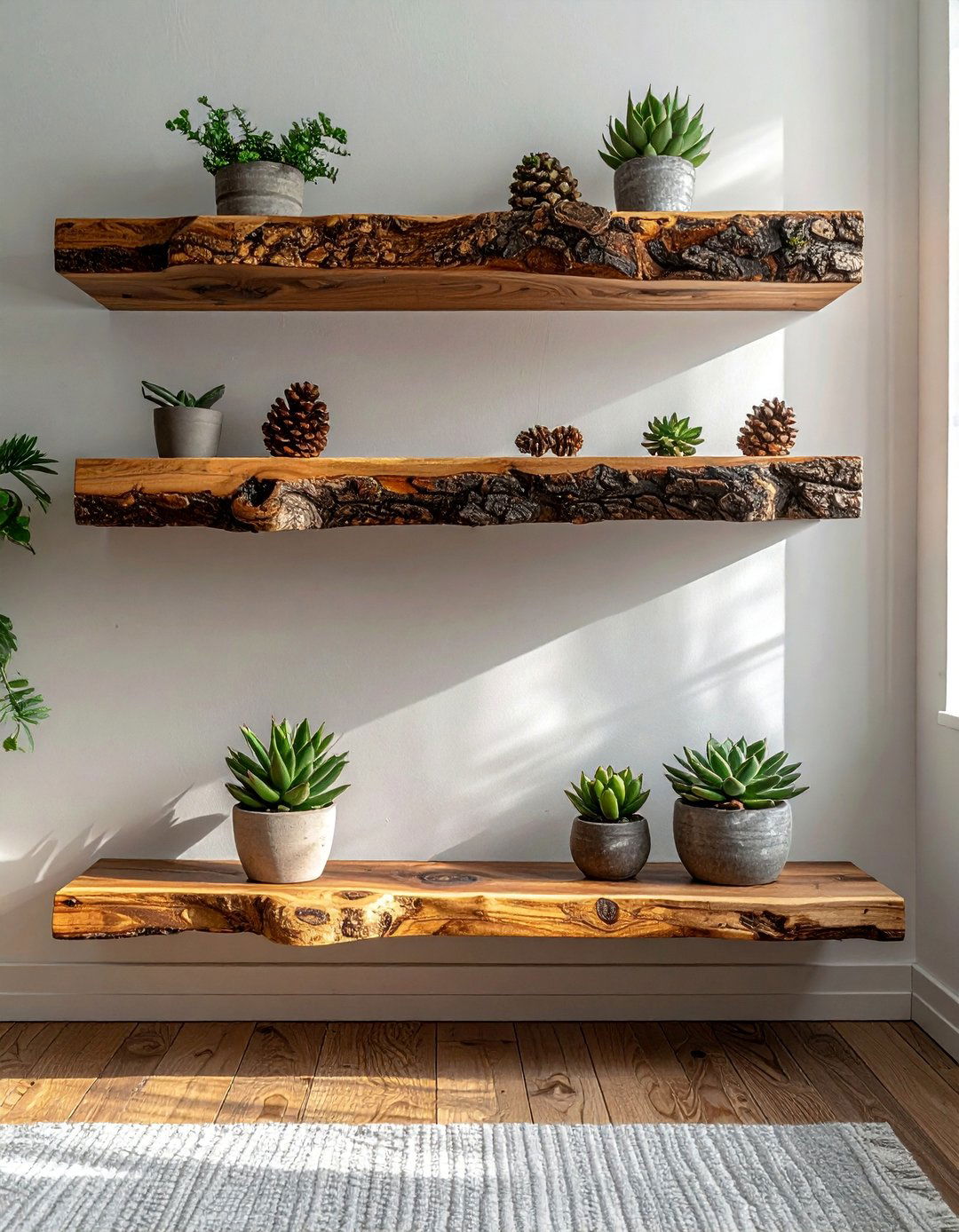 Floating Wood Shelves for Display - 20 Forest-Themed Bedroom Ideas for a Nature-Inspired Retreat