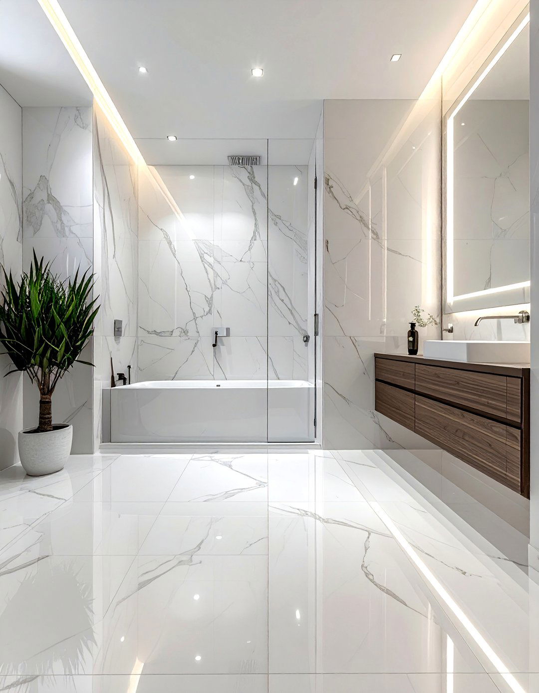 Floor to Ceiling Large Format Porcelain Tiles - 20 Luxury Powder Room Ideas for a Chic Space