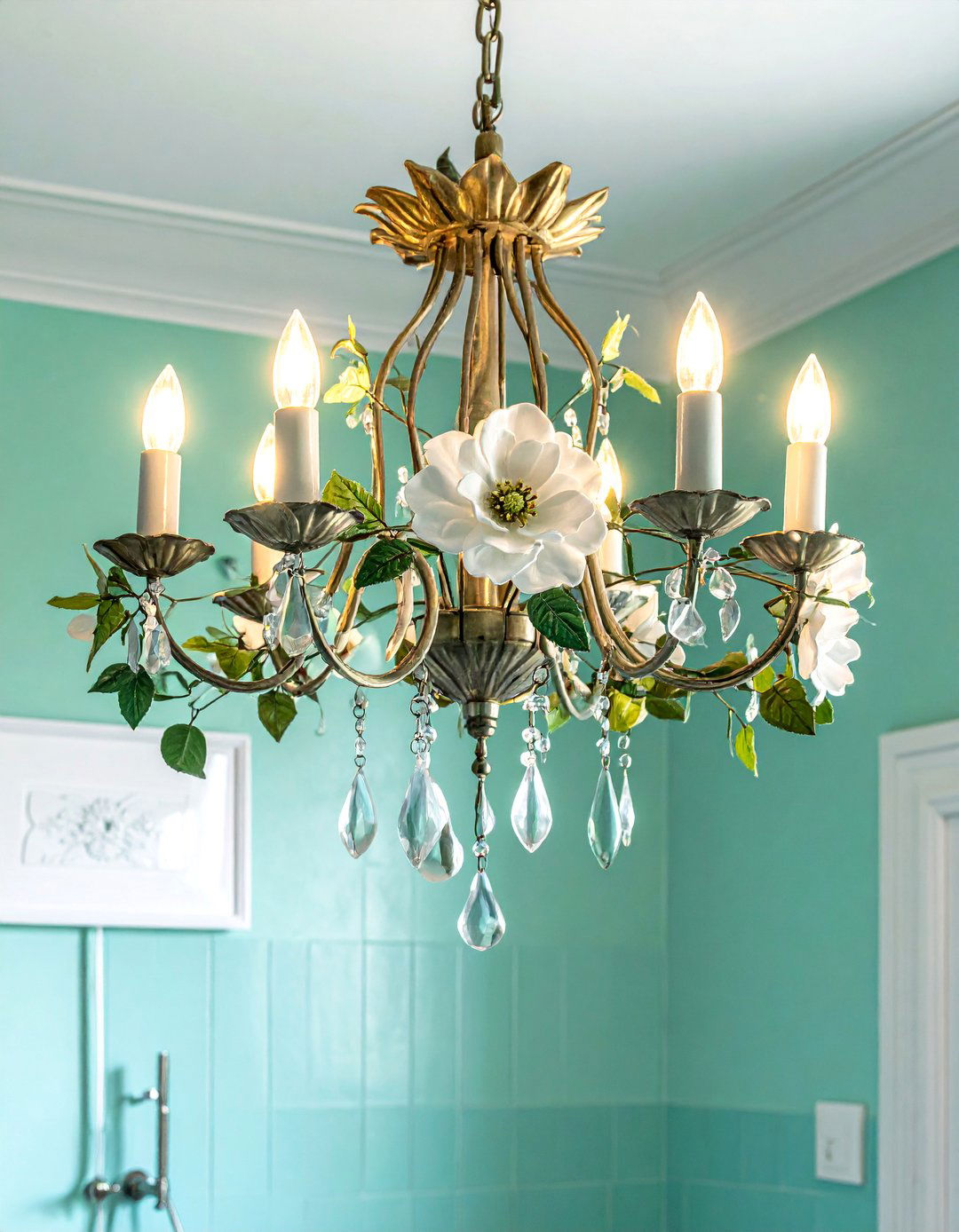 Floral Motif Bathroom Chandelier - 20 Bathroom Chandelier Ideas for a Luxurious Touch
