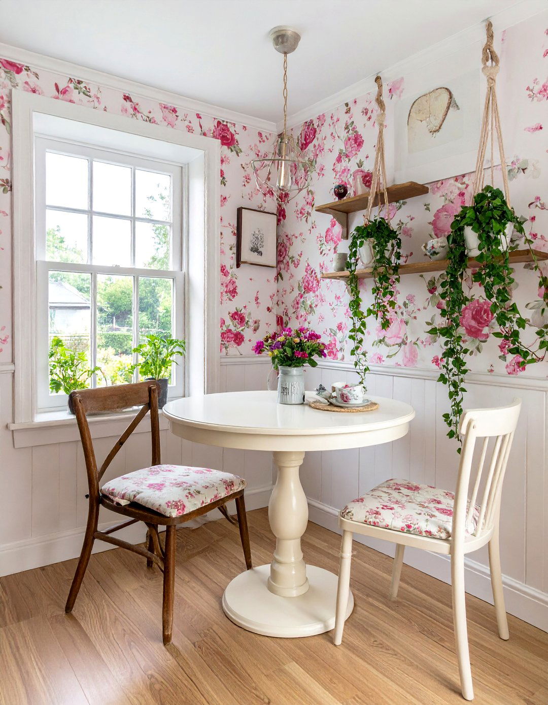 Floral Wallpaper Breakfast Nook Design - 30 Cottagecore Dining Room Ideas for a Cozy and Charming Space