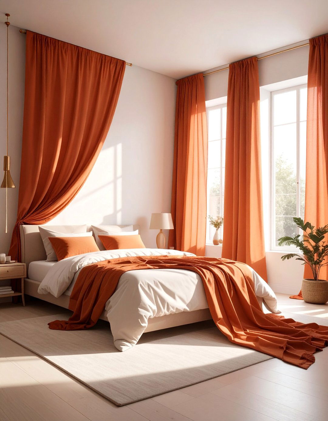 Flowing Terracotta Curtains - 20 Terracotta Bedroom Ideas for a Serene Retreat