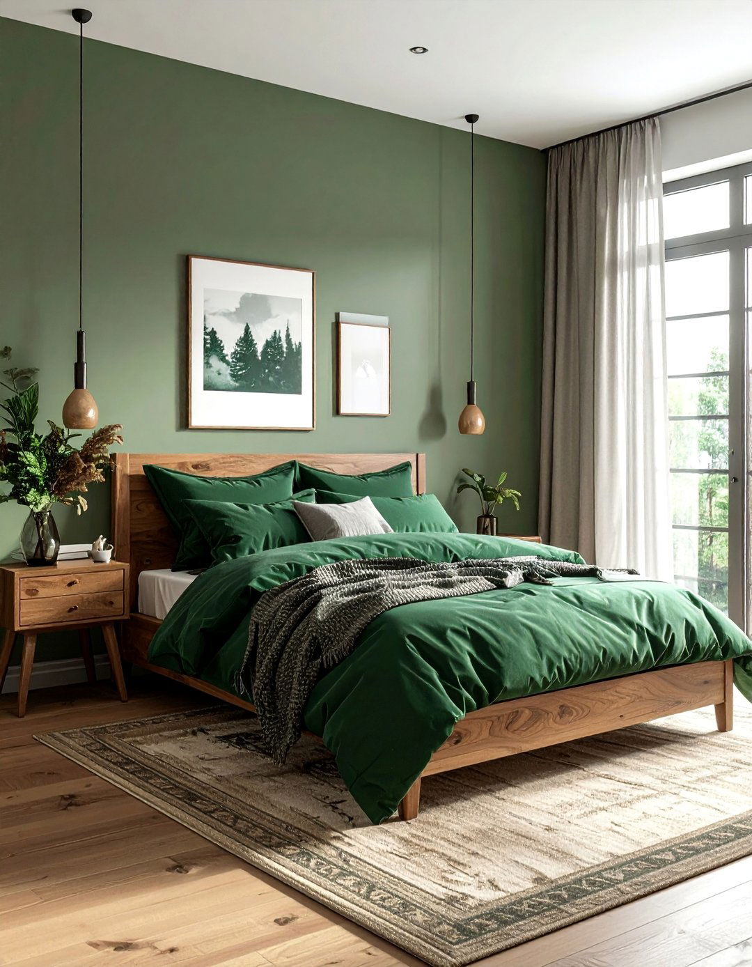 Forest Green Bedding and Natural Oak Furniture - 20 Green and Brown Bedroom Ideas for a Natural Look