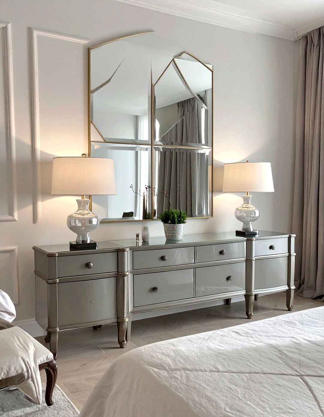 Four Panel Mirror Structured Symmetry - 15 Mirror Behind Nightstand Design Ideas for Style