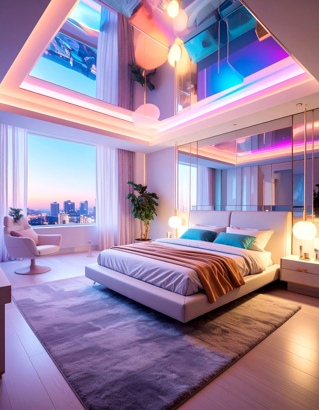 Futuristic Holographic Effect Bedroom Mirror - 20 Mirror on Ceiling Above Bed Ideas for a Luxurious Touch