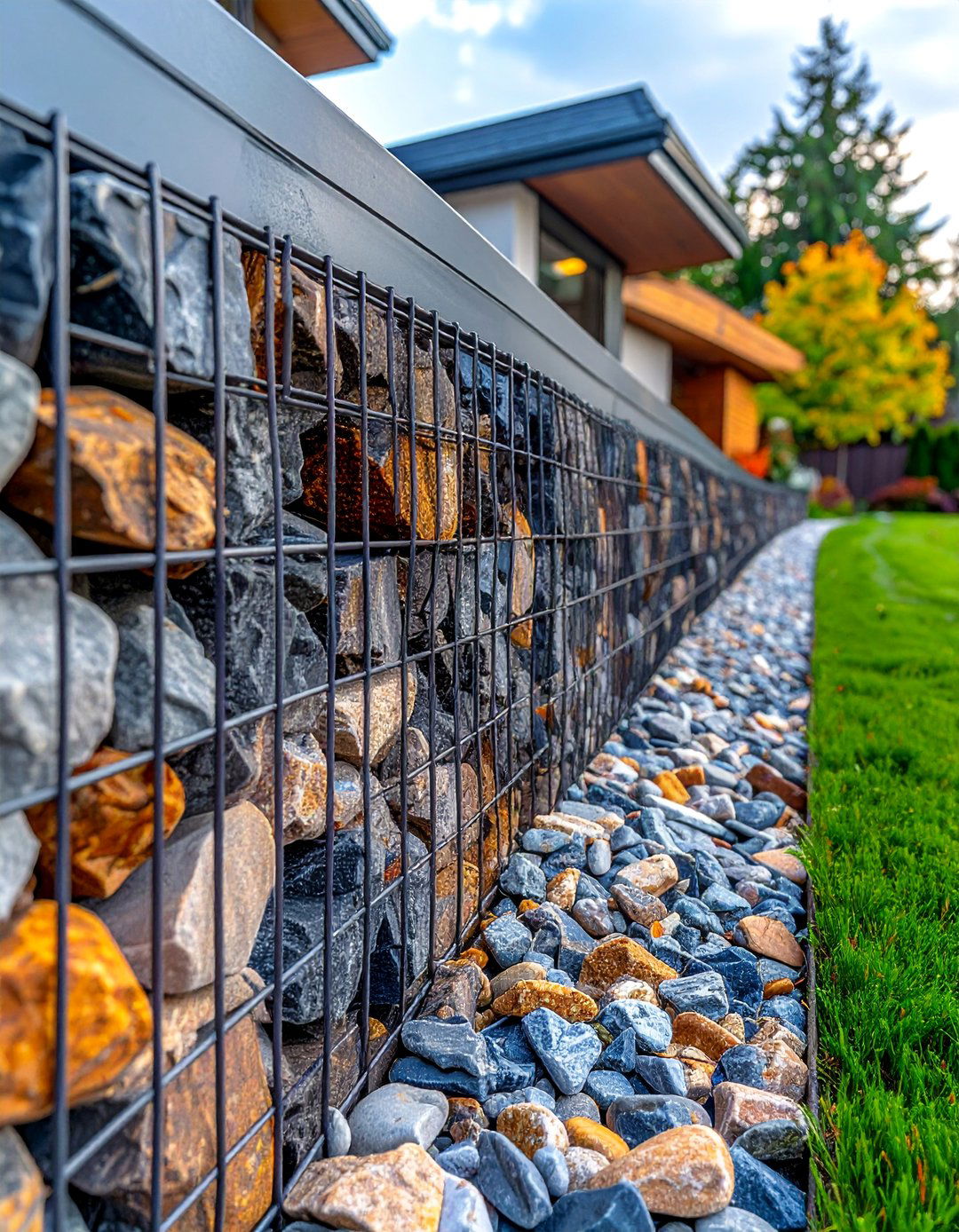 Gabion Wall Edging - 25 Gravel Driveway Edging Ideas for a Polished Finish