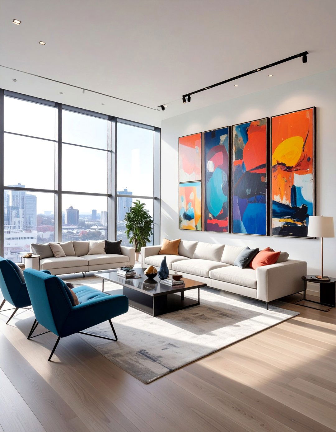 Gallery Wall Installations - 25 High Ceiling Living Room Ideas to Maximize Your Space