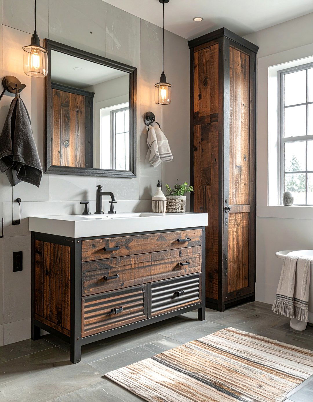 Galvanized Metal Accent Bathroom Vanity - 15 Rustic Bathroom Vanity Ideas for a Charming Retreat