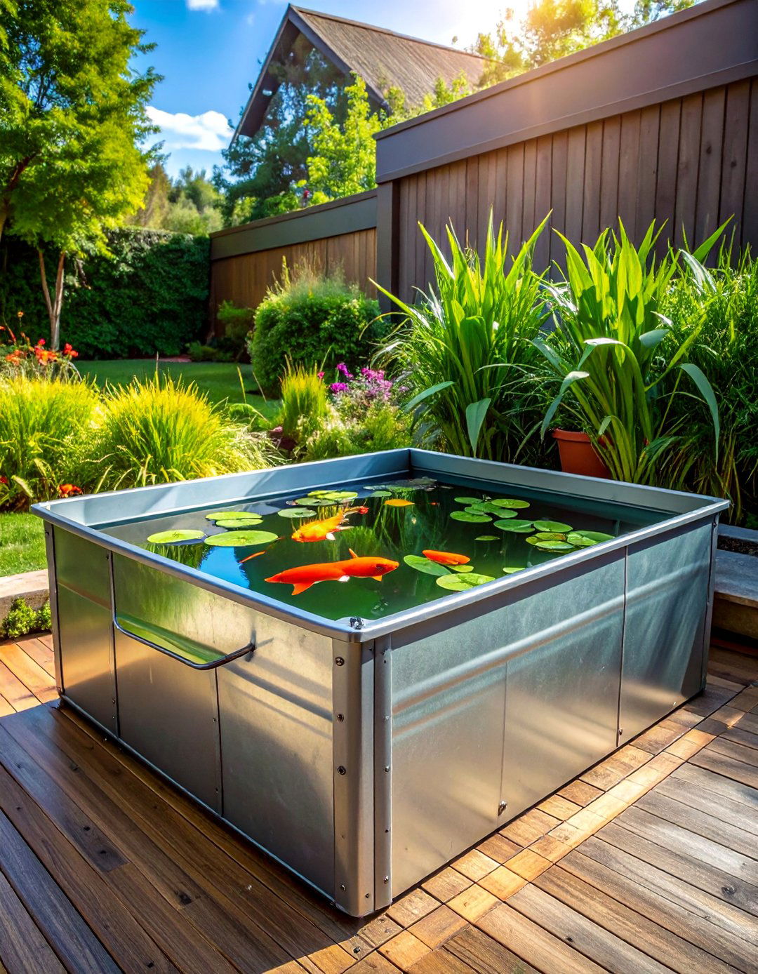 Galvanized Stock Tank Pond - 15 Container Fish Pond Ideas for a Beautiful Outdoor Space