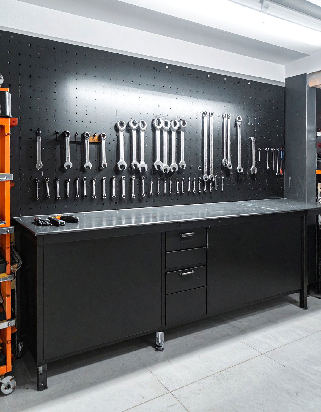 Garage with Black Pegboard Wall - 25 Black Garage Ideas for a Stylish Utility Space