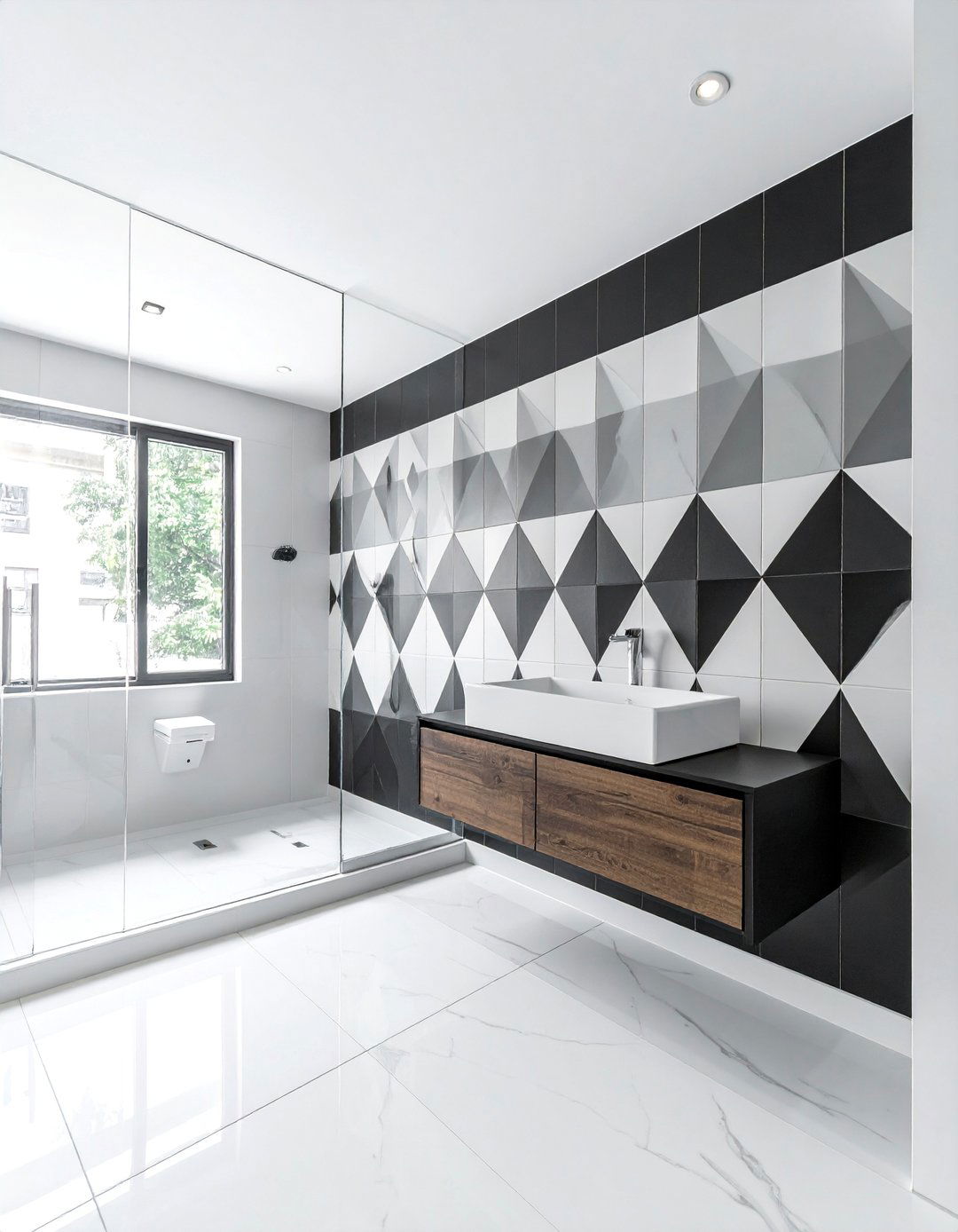 Geometric Cube Black and White Bathroom Tile - 20 Black and White Bathroom Tile Ideas for a Sleek Look