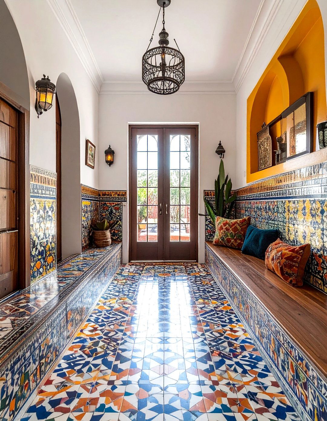 Geometric Encaustic Style Tiles - 15 Mudroom Tile Floor Ideas for Durability & Style
