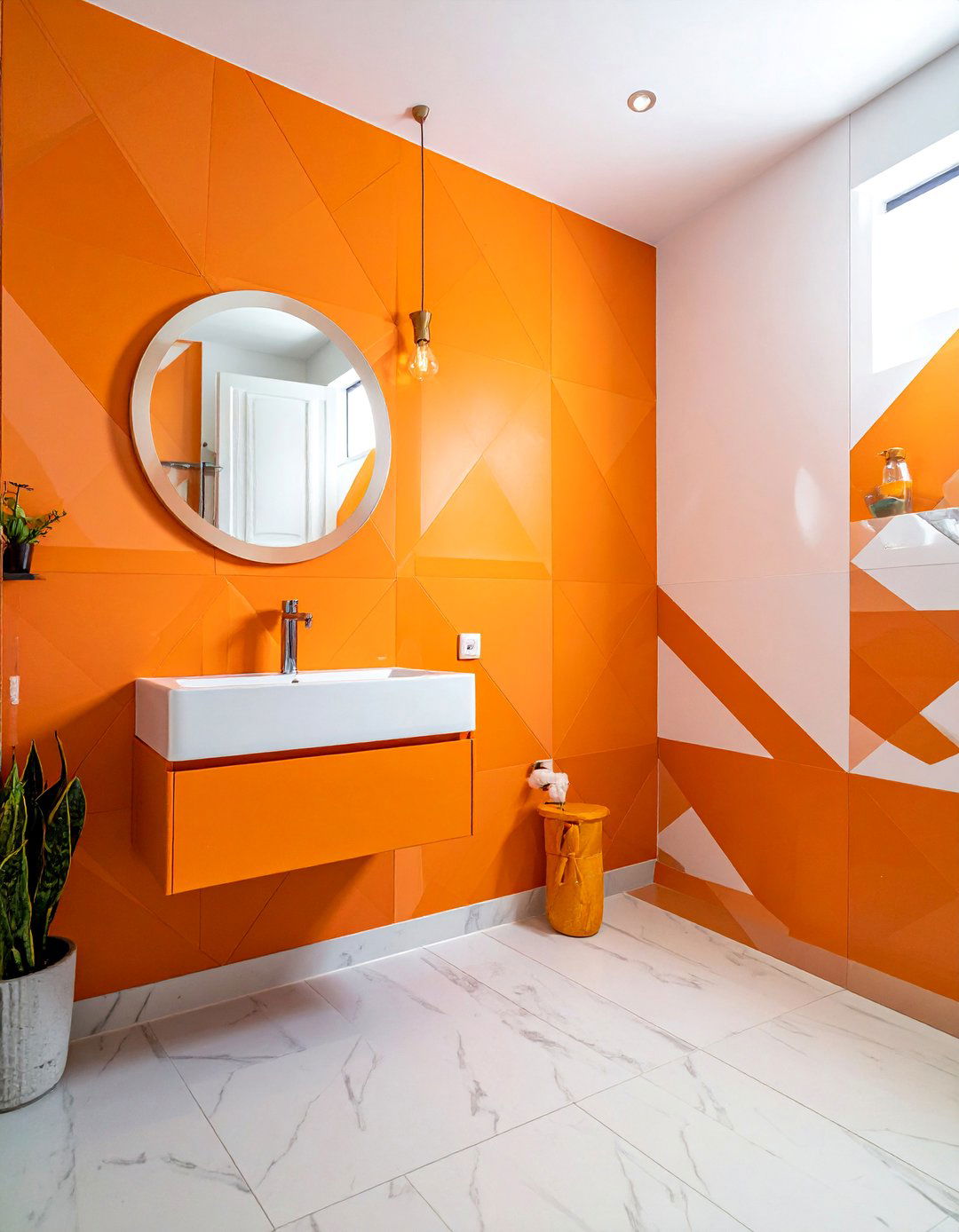 Geometric Orange and White Bathroom Wallpaper - 15 Orange Bathroom Ideas for a Vibrant Makeover