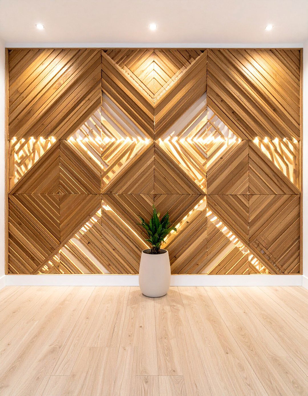 Geometric Pattern Wood Slat Accent Wall - 40 Wood Slat Accent Wall Ideas for Your Home
