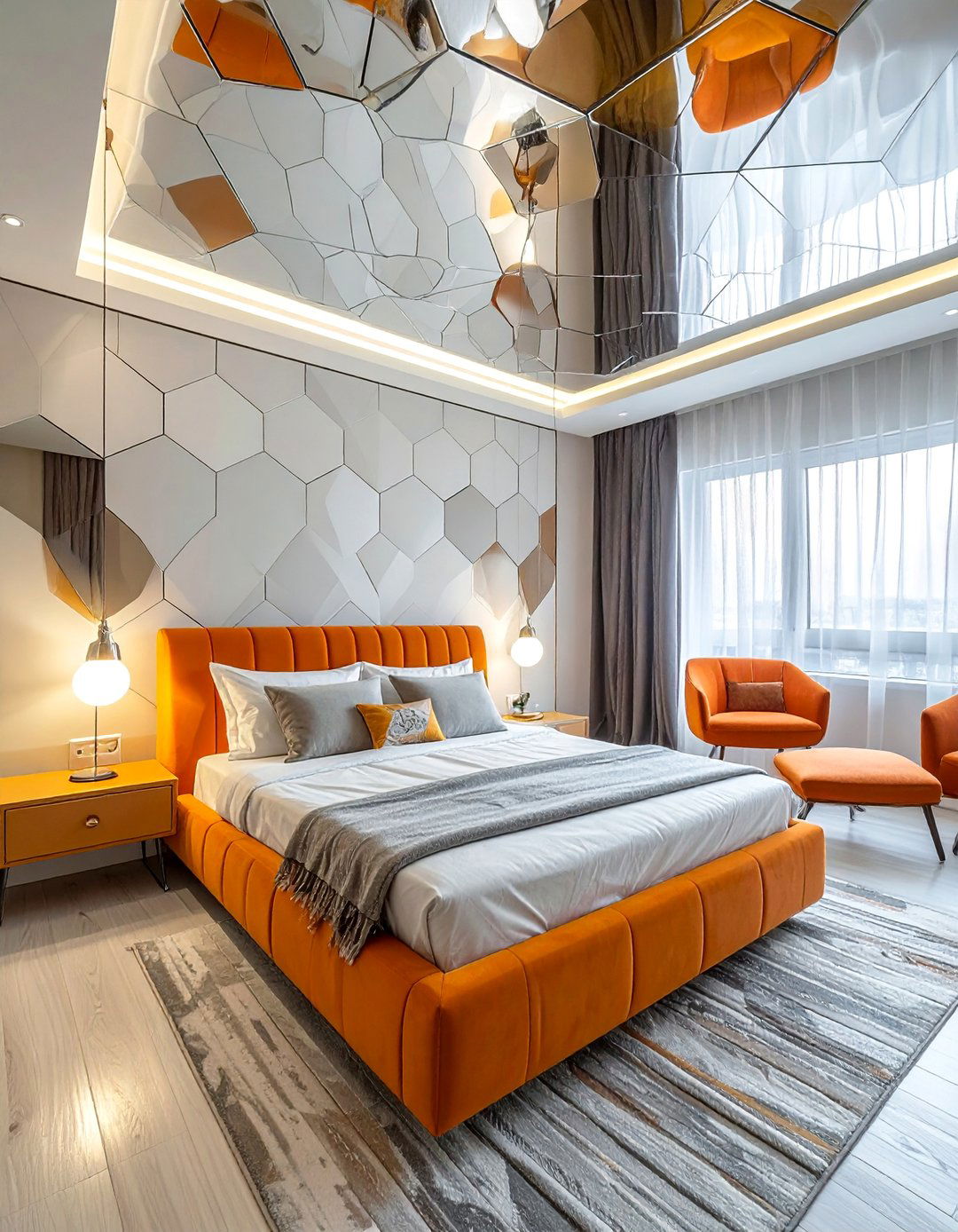 Geometric Patterned Bedroom Mirror Ceiling - 20 Mirror on Ceiling Above Bed Ideas for a Luxurious Touch