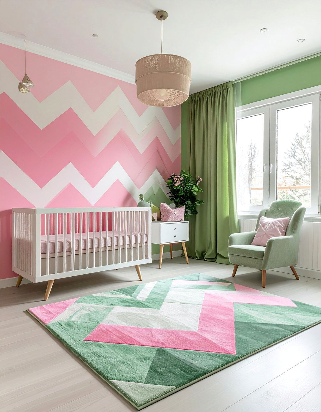 Geometric Pink and Green Nursery Patterns - 15 Pink and Green Nursery Ideas for a Serene Space