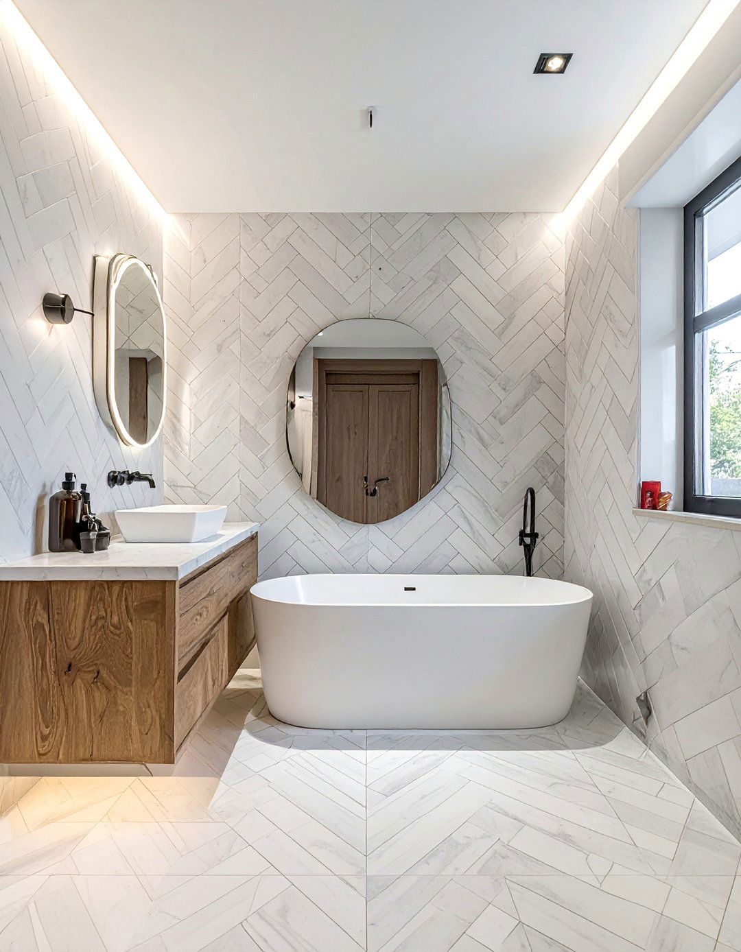 Geometric Tile Patterns - 40 Elegant Primary Bathroom Ideas for a Luxurious Space