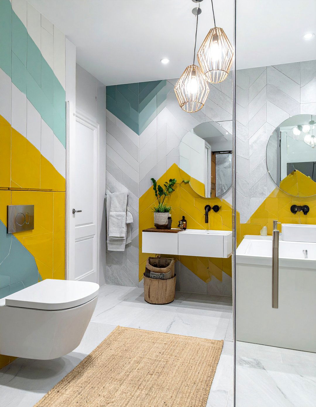 Geometric Tile Patterns - 30 Open Concept Bathroom Ideas for Modern Homes