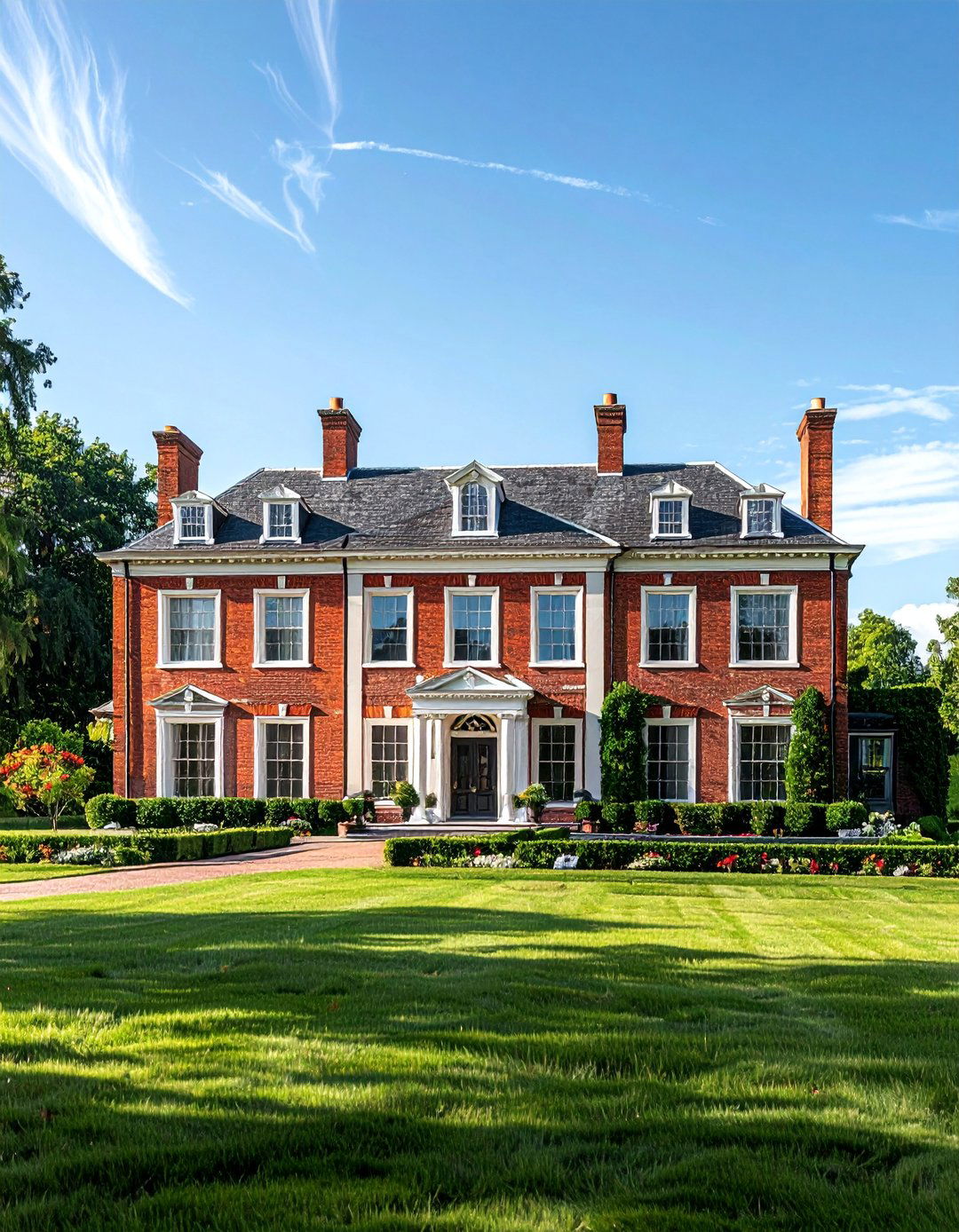 Georgian Style Home with Symmetrical Red Brick Facade - 30 Red Brick Exterior Home Ideas for a Classic Appeal
