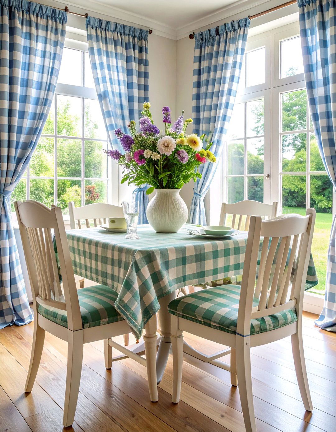 Gingham and Floral Textile Layers - 30 Cottagecore Dining Room Ideas for a Cozy and Charming Space
