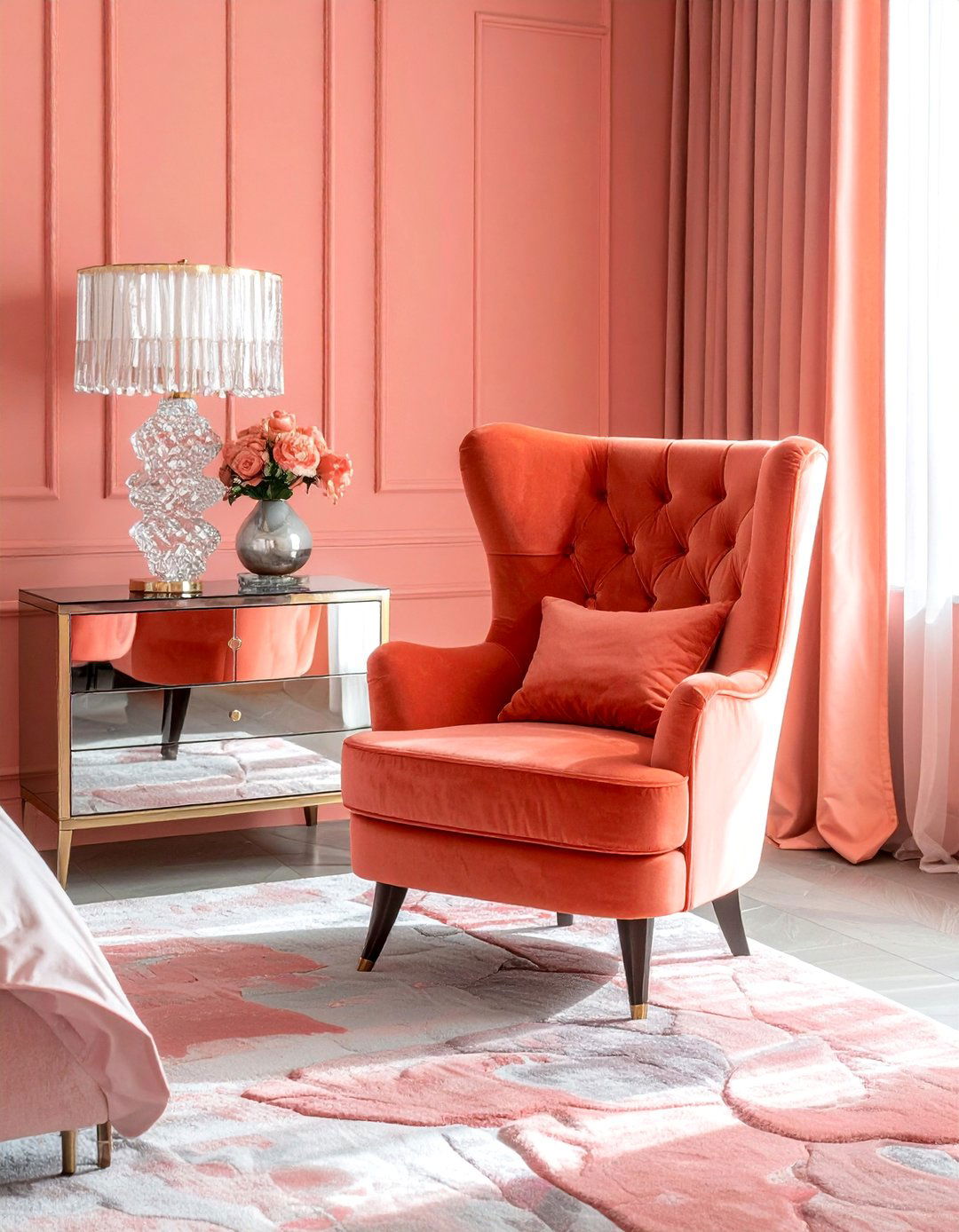 Glamorous Velvet Coral Bedroom - 25 Coral Bedroom Ideas for a Fresh and Vibrant Look
