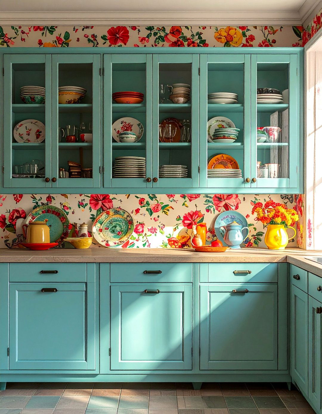 Glass Front Cabinets in a Shabby Chic Kitchen - 15 Charming Shabby Chic Kitchen Ideas for Vintage Style