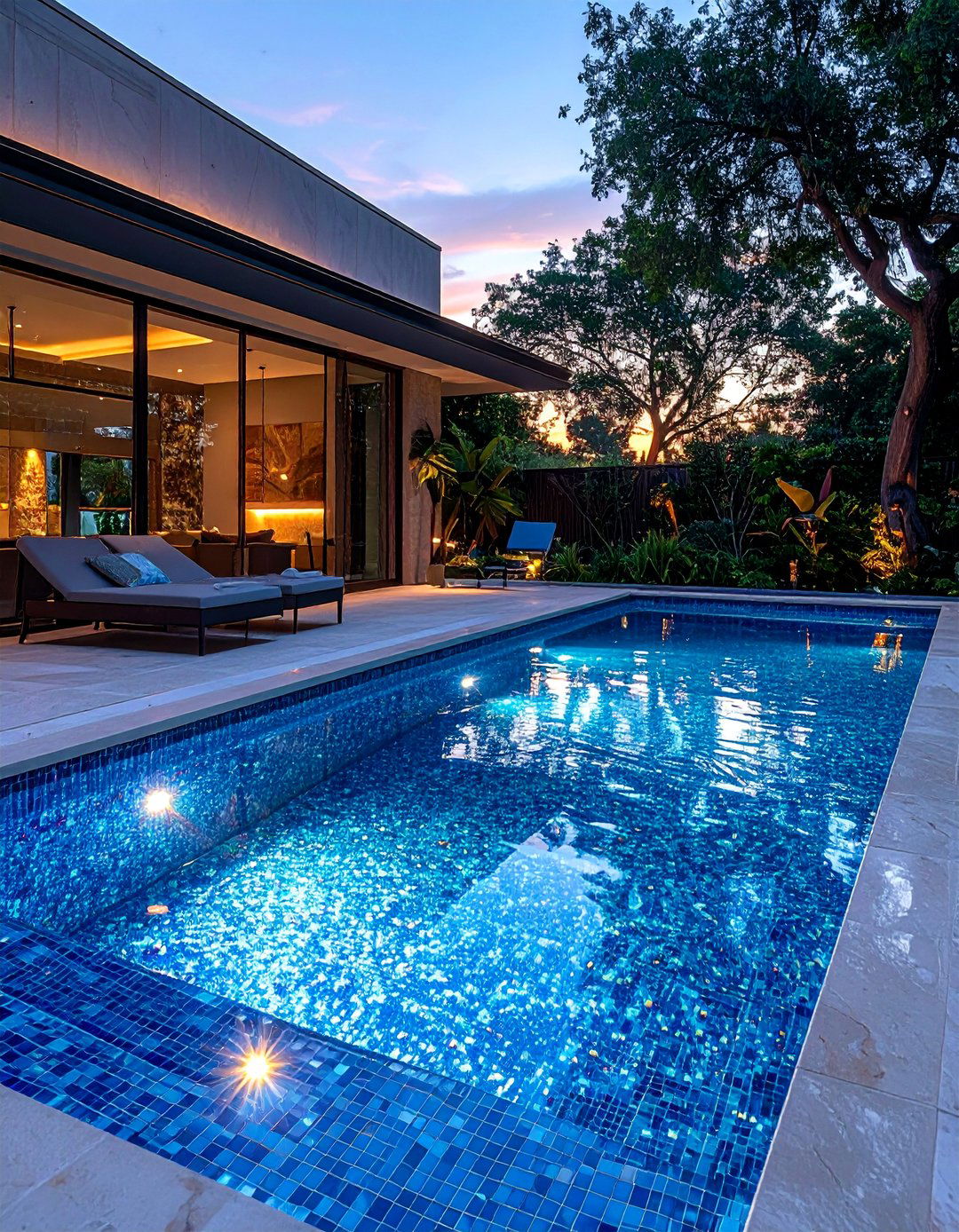 Glass Tile Accent Pool Design - 40 Swimming Pool Ideas for a Refreshing Backyard Oasis