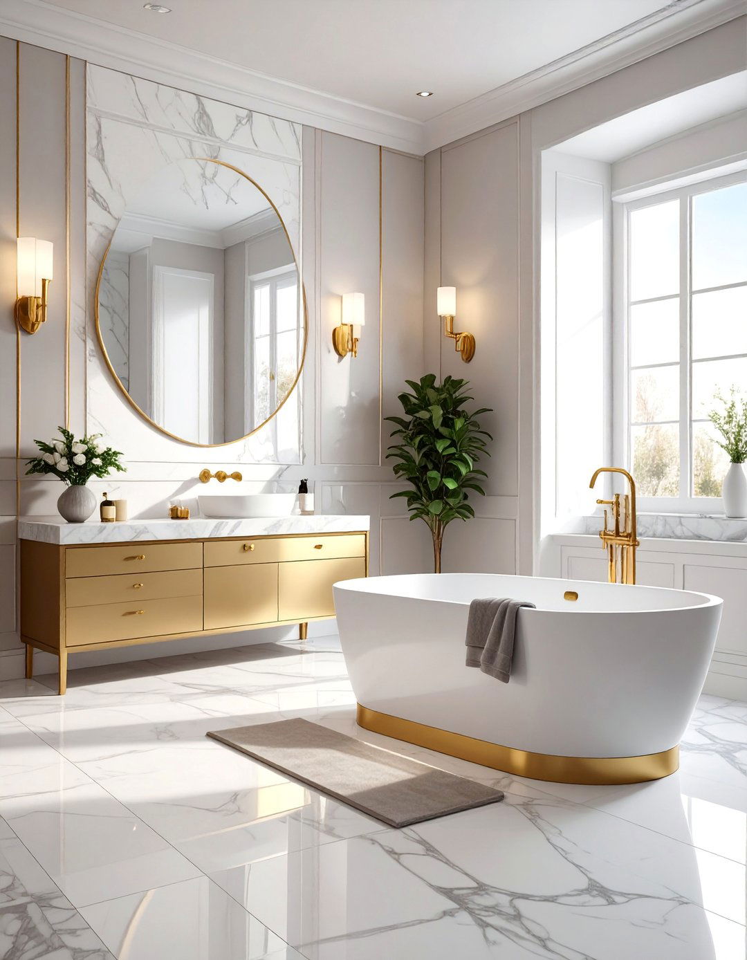Gold Hardware and Marble Combinations - 20 Luxury Marble Bathroom Ideas for a Spa-Like Retreat