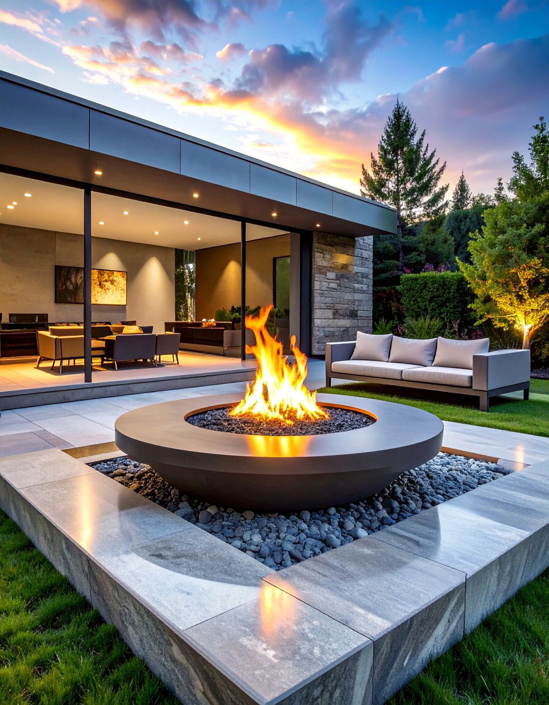 Granite Slab with Floating Fire Ring - 25 Stone Patio with Fire Pit Ideas for Outdoor Fun