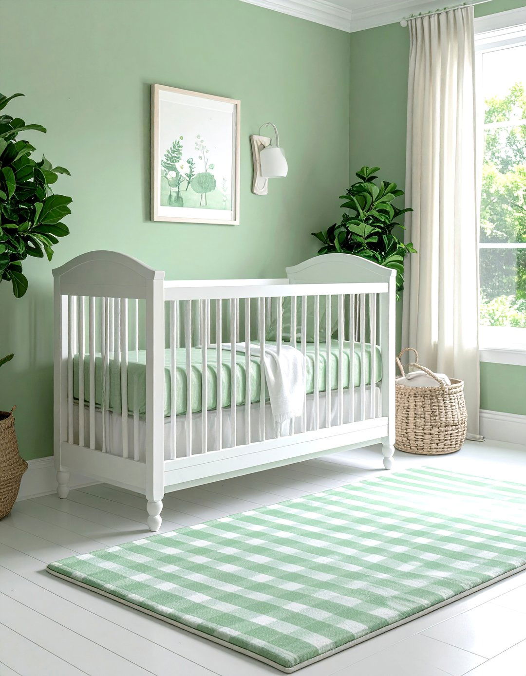 Green Gingham Nursery Bedding and Textiles - 25 Green Nursery Ideas for a Calming and Natural Space