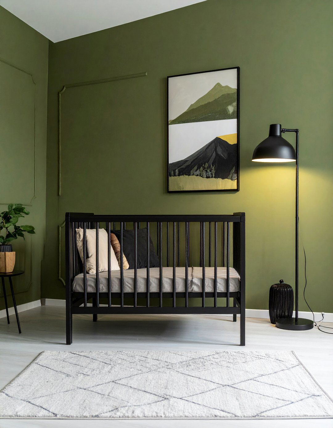 Green Nursery with Black Metal Accents - 25 Green Nursery Ideas for a Calming and Natural Space