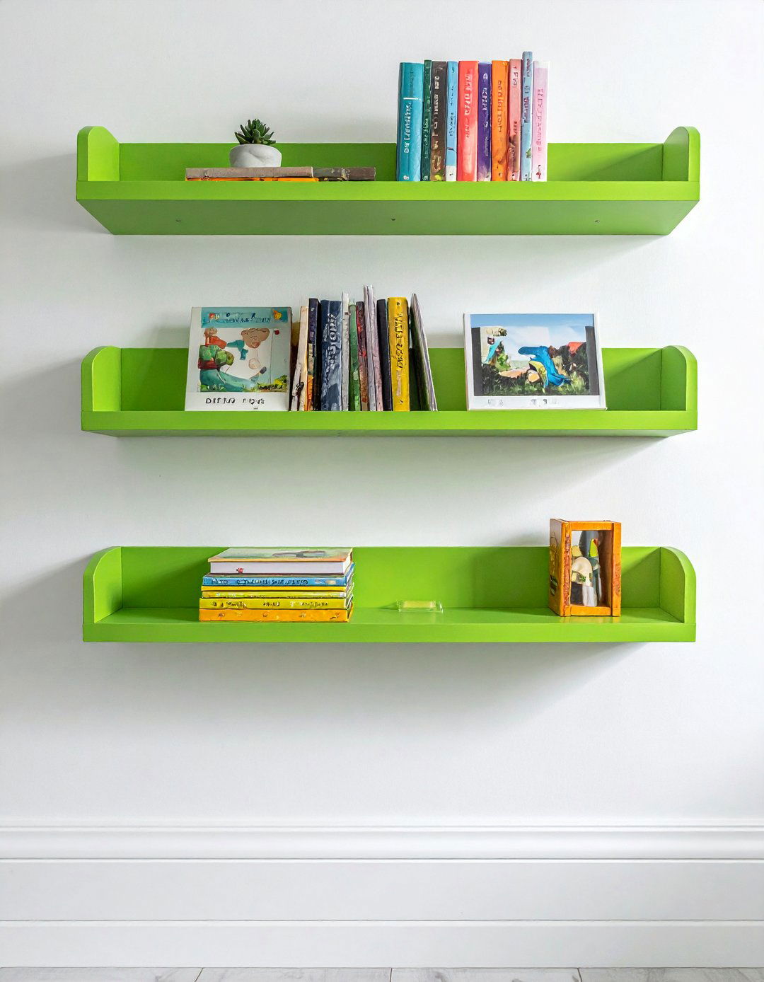 Green Nursery with Floating Bookshelves - 25 Green Nursery Ideas for a Calming and Natural Space