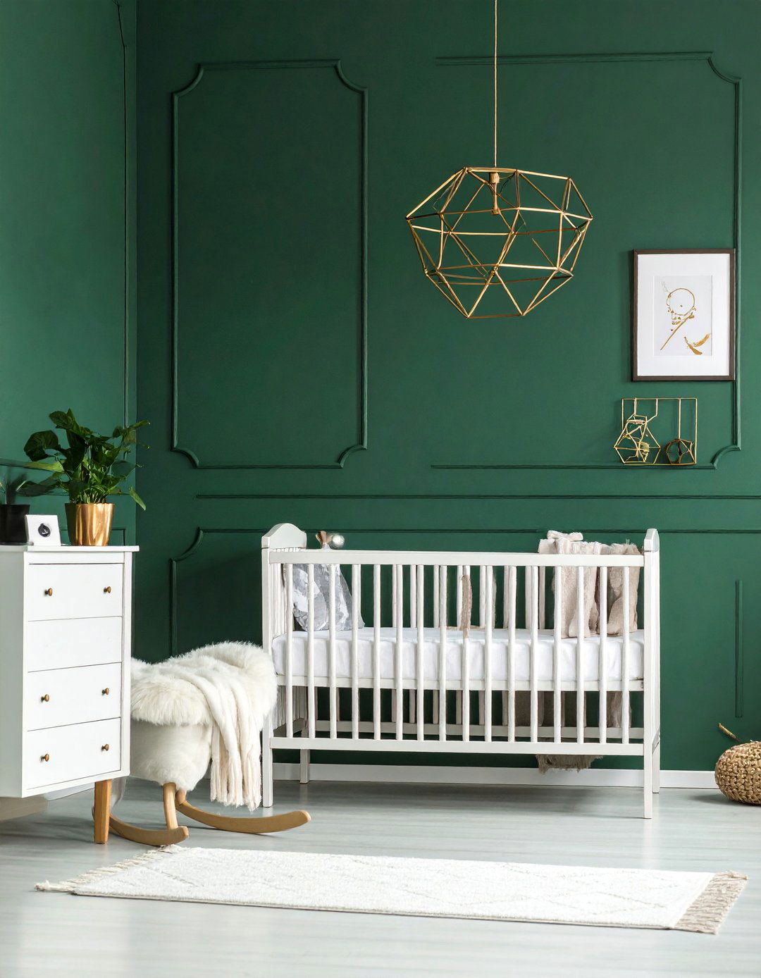 Green Nursery with Gold or Brass Fixtures - 25 Green Nursery Ideas for a Calming and Natural Space