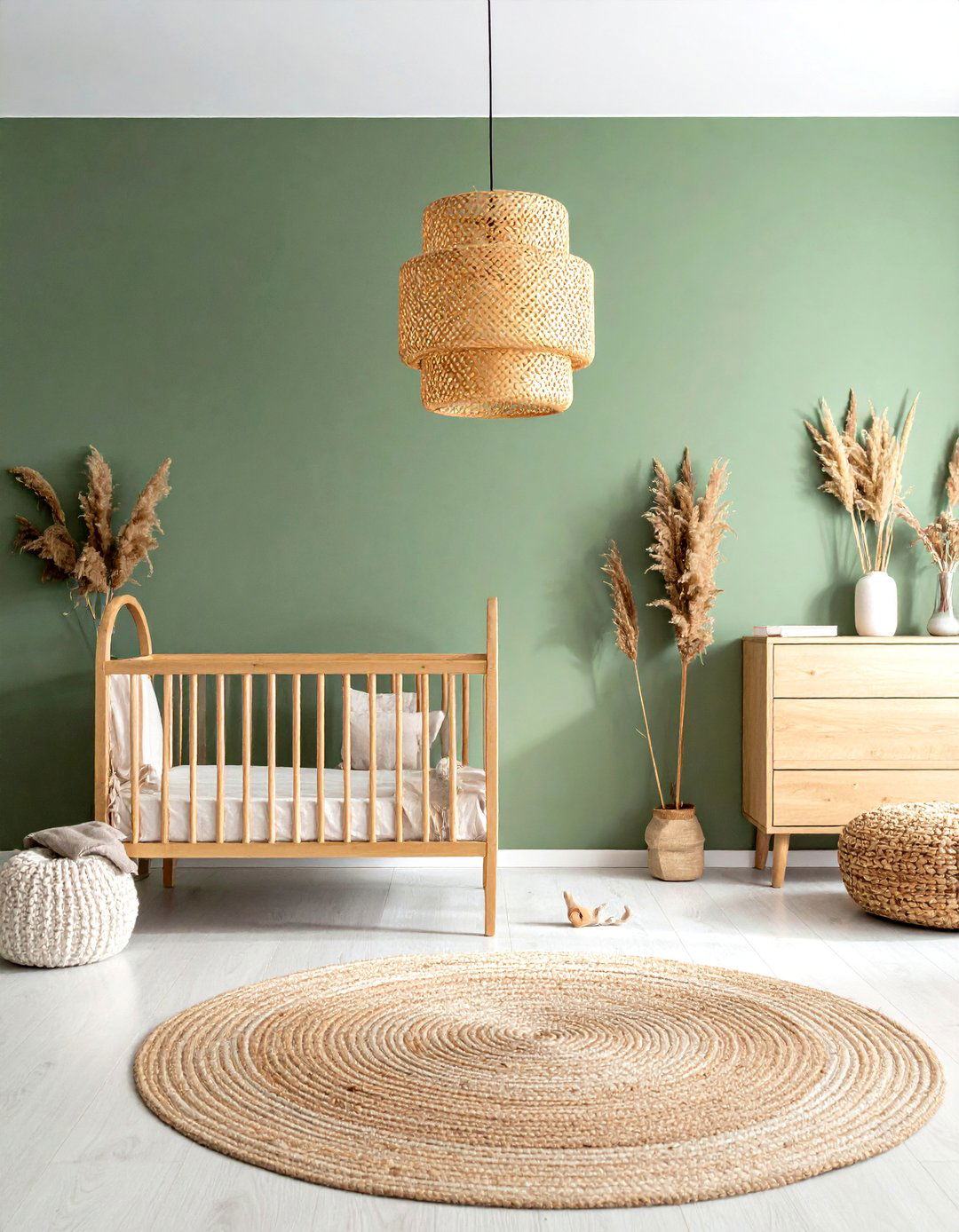 Green Nursery with Wicker and Rattan Accents - 25 Green Nursery Ideas for a Calming and Natural Space