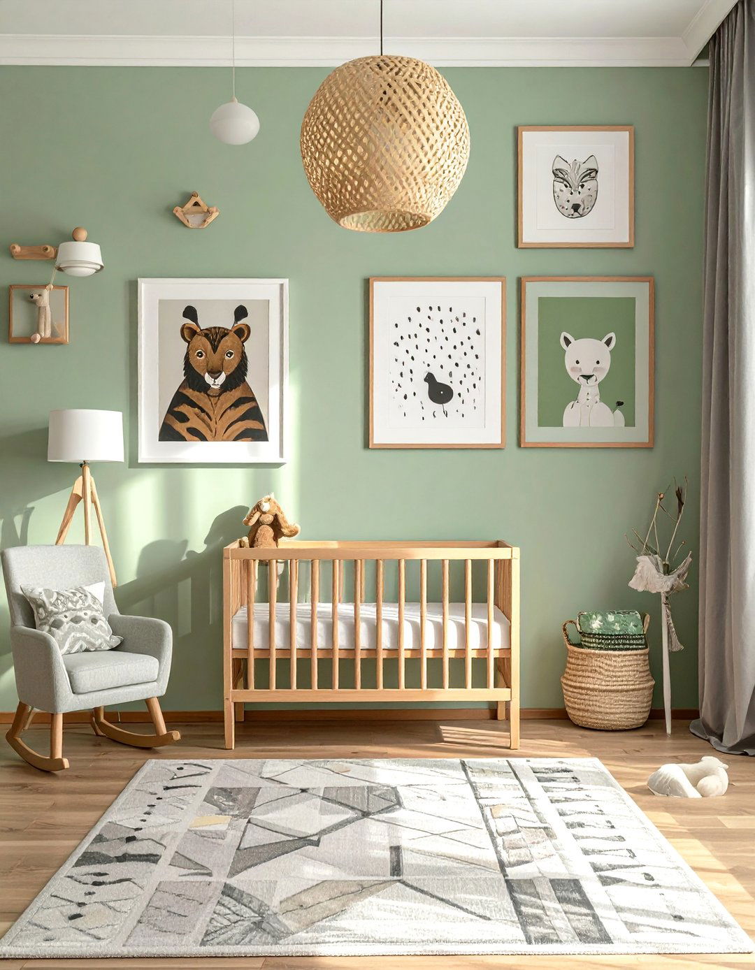 Green Nursery with a Curated Gallery Wall - 25 Green Nursery Ideas for a Calming and Natural Space