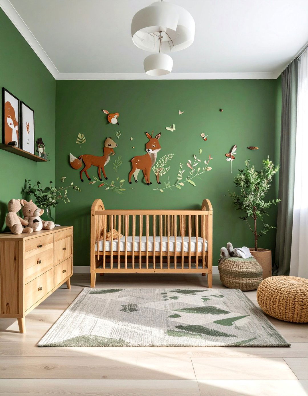 Green Nursery with a Woodland Animal Theme - 25 Green Nursery Ideas for a Calming and Natural Space