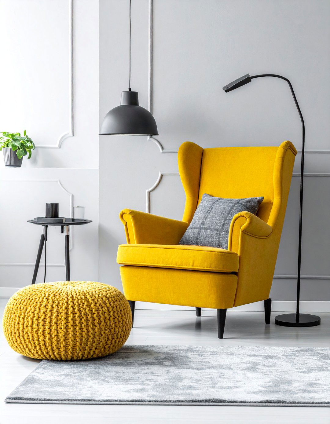 Grey Bedroom Featuring a Statement Yellow Armchair - 25 Yellow and Grey Bedroom Ideas for Modern Interiors