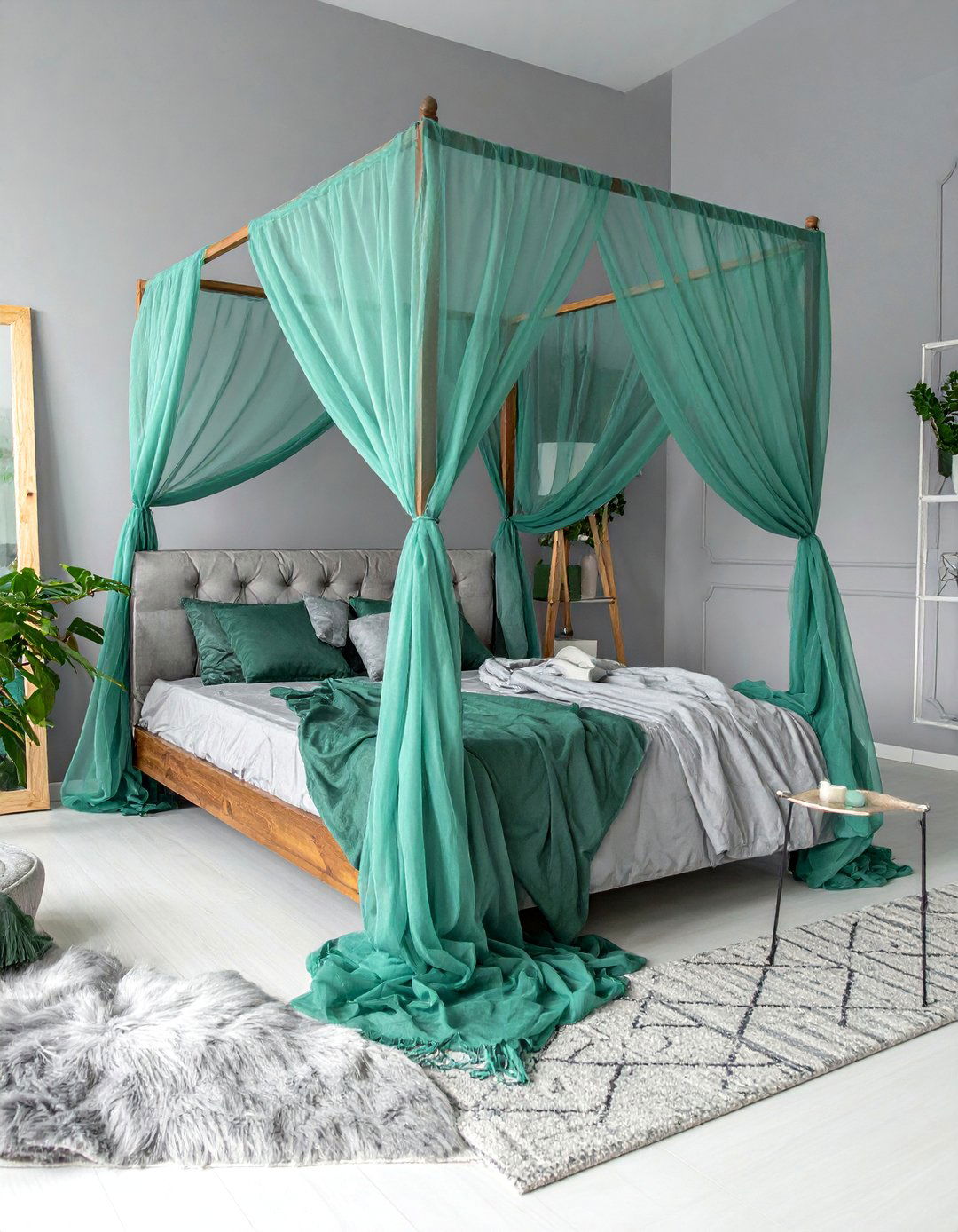 Grey Bedroom with a Seafoam Green Canopy Bed - 20 Green and Grey Bedroom Ideas for a Serene Retreat
