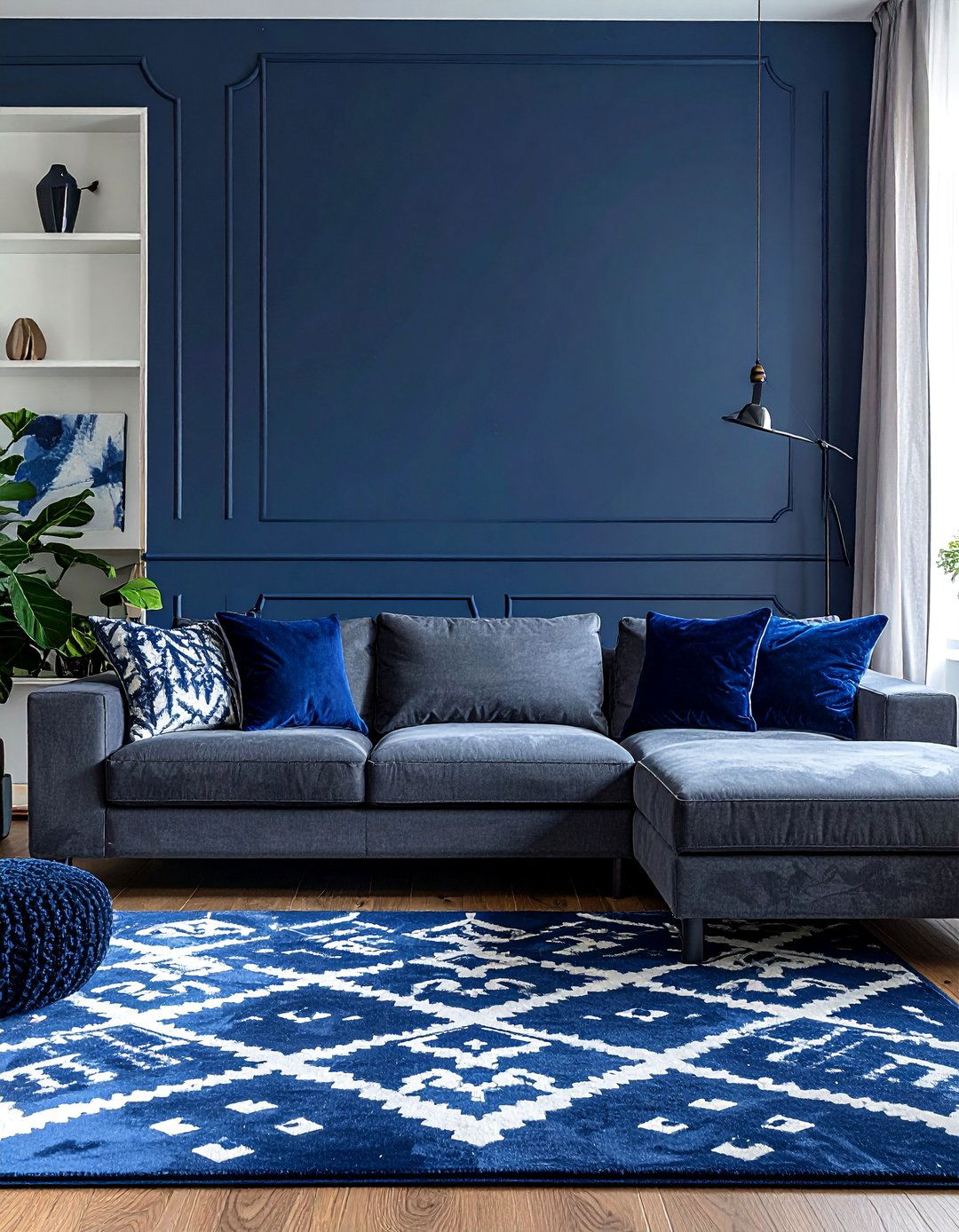 Grey Sectional Paired with Navy Blue Accents - 15 Grey Sectional Living Room Ideas for Modern Homes
