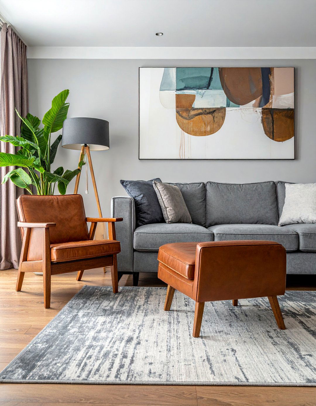 Grey Sectional Styled with Leather Accent Chairs - 15 Grey Sectional Living Room Ideas for Modern Homes