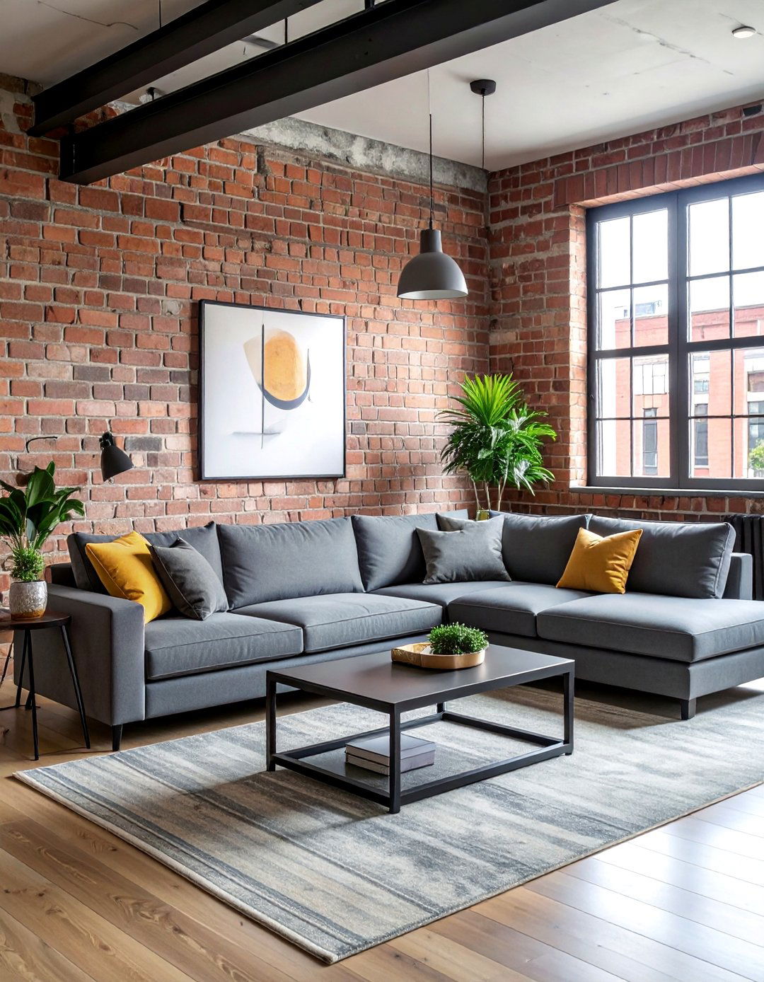 Grey Sectional in an Industrial Style Space - 15 Grey Sectional Living Room Ideas for Modern Homes