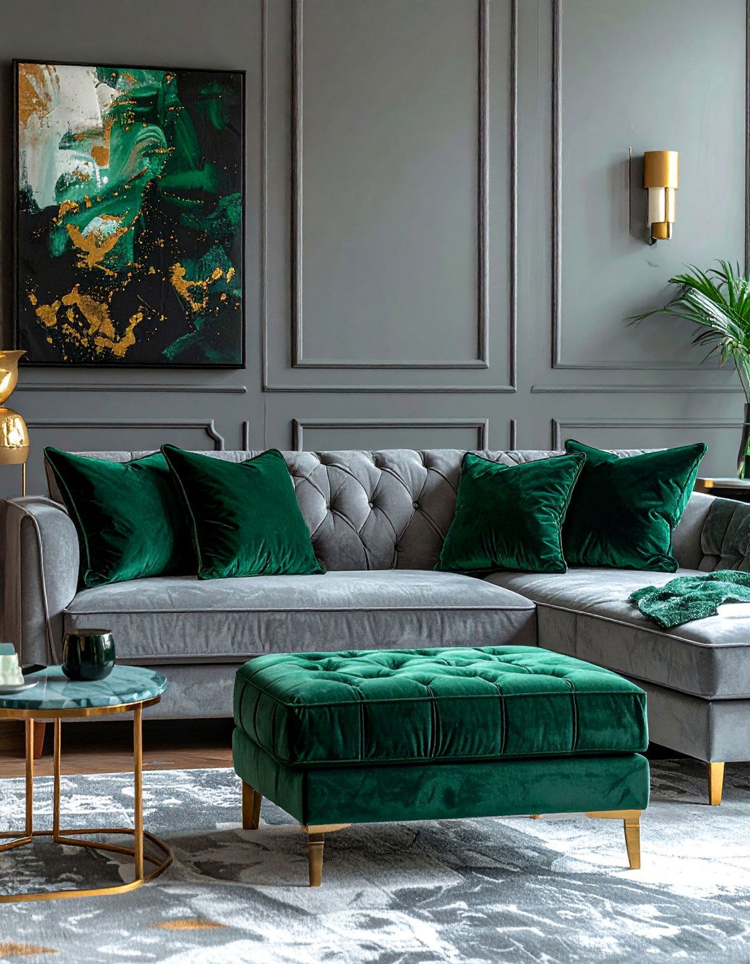Grey Sectional with Emerald Green Accents - 15 Grey Sectional Living Room Ideas for Modern Homes