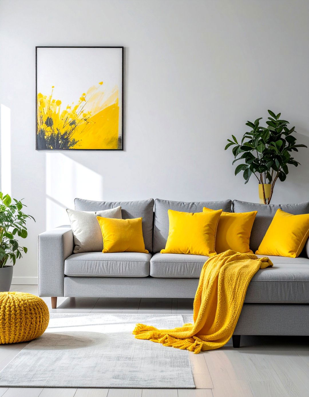 Grey Sectional with Vibrant Yellow Throw Pillows - 15 Grey Sectional Living Room Ideas for Modern Homes