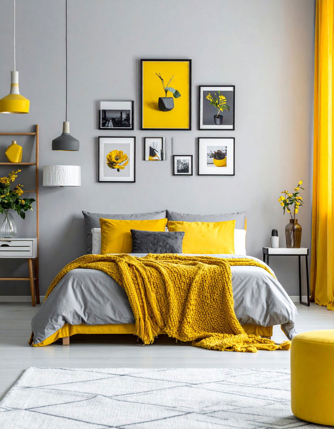 Grey Walls with a Gallery of Yellow Themed Photos - 25 Yellow and Grey Bedroom Ideas for Modern Interiors