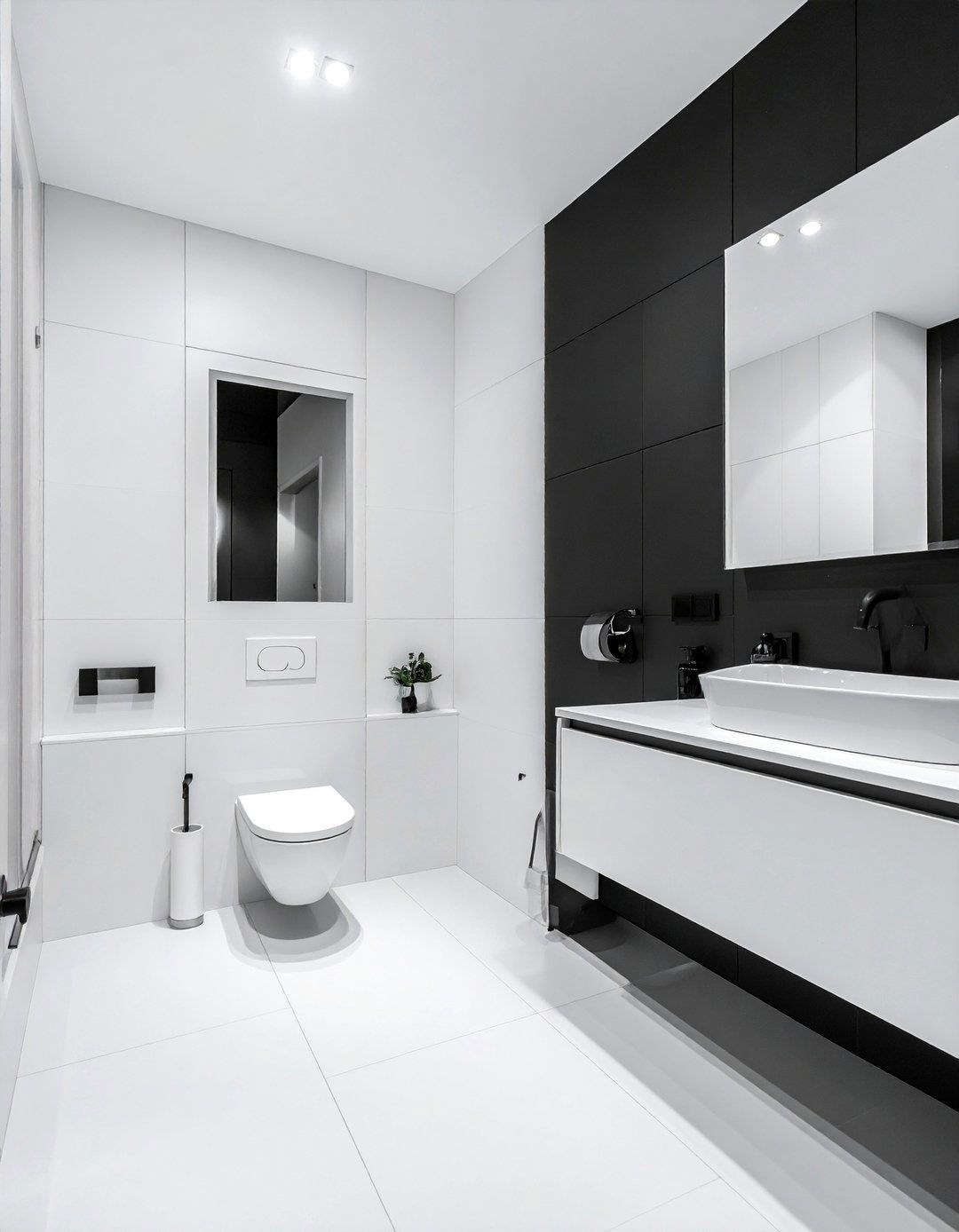 Half Painted Black and White Wall Design - 20 Black and White Powder Room Ideas for Modern Homes
