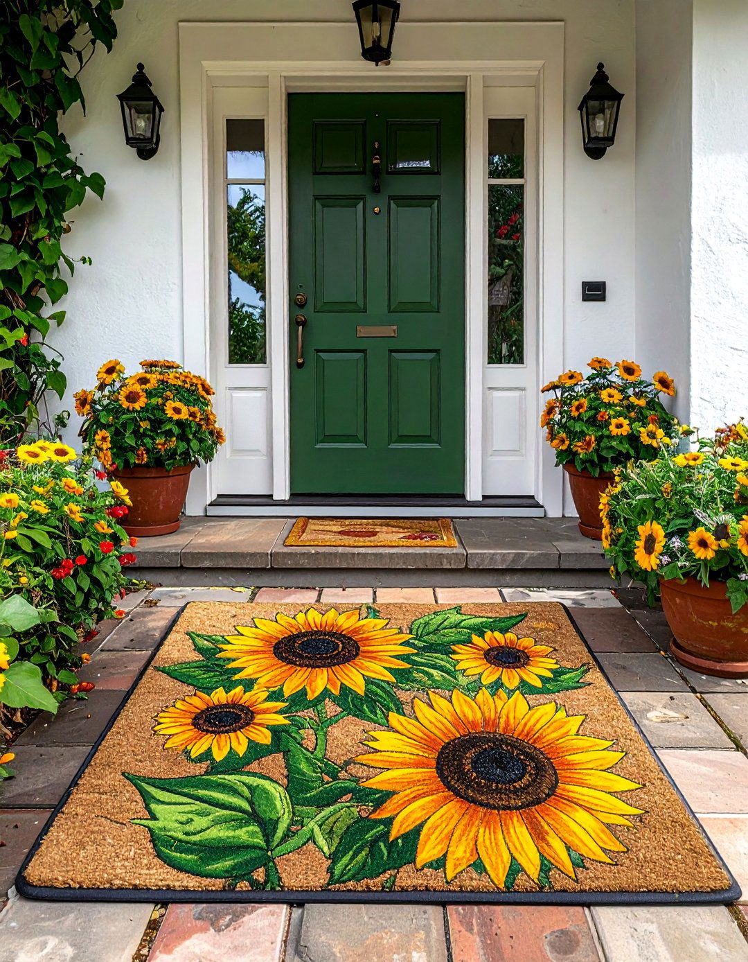 Hand Painted Floral Front Door Mat - 15 Front Door Mat Ideas to Welcome Guests in Style