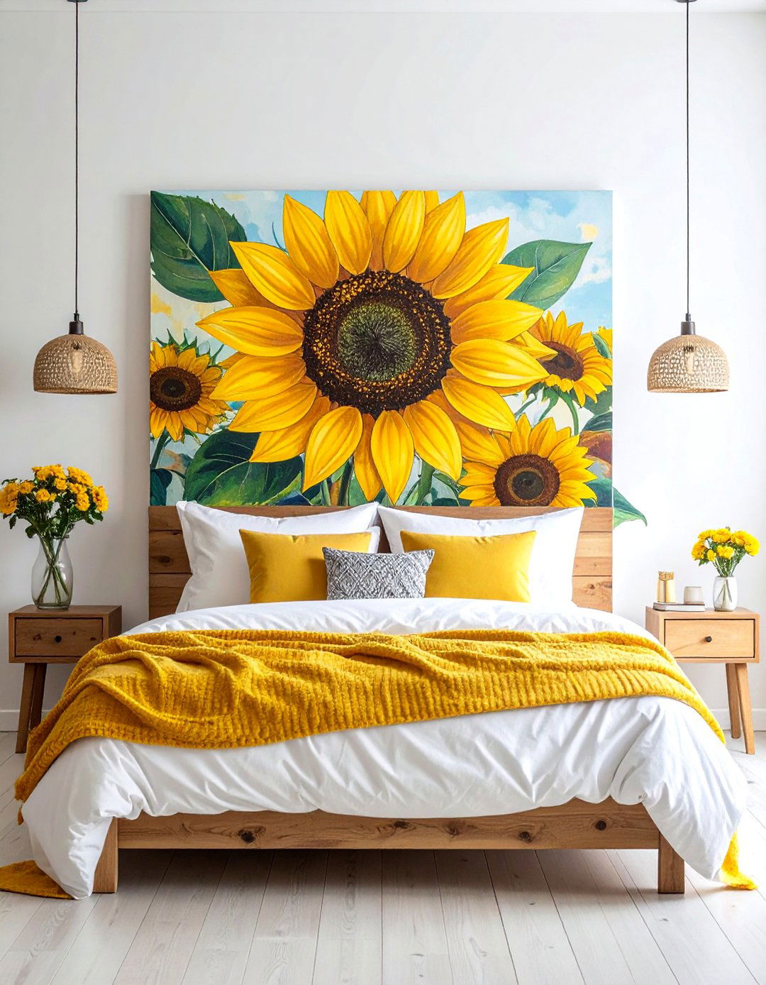 Hand Painted Sunflower Headboard - 15 Sunflower Bedroom Ideas to Brighten Your Space